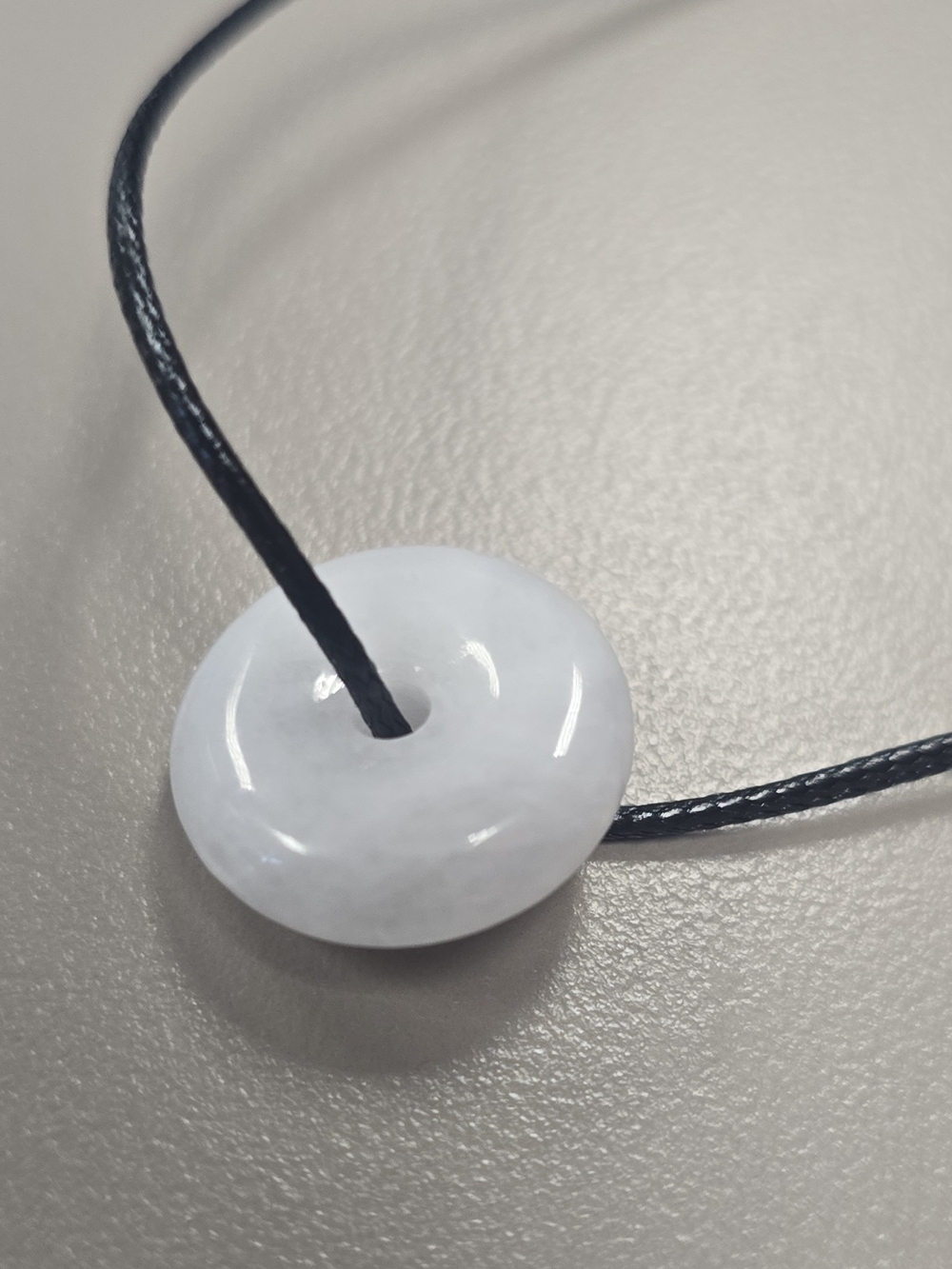 NWOT White Jade Donut Pendant Necklace Natural Stone Pi Disc Cord #2